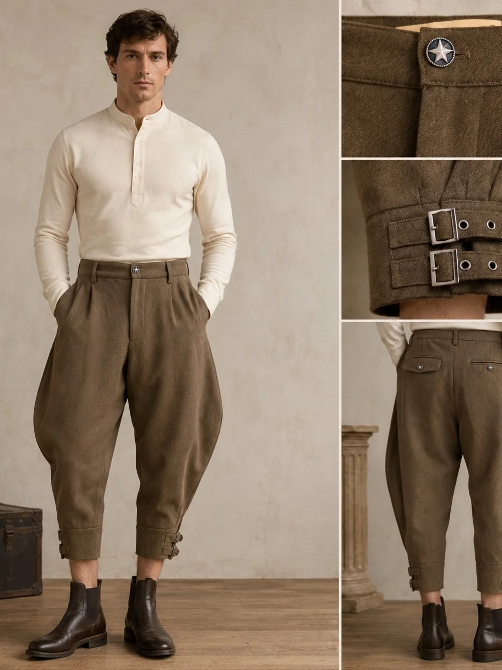 Neo-Ludwig Steel Rose Men’s S Brown Steampunk Riding Breeches Ouji Gothic Pants